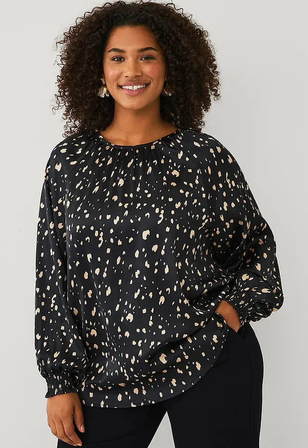 Ellos Plus collection - Blus i satin - Svart