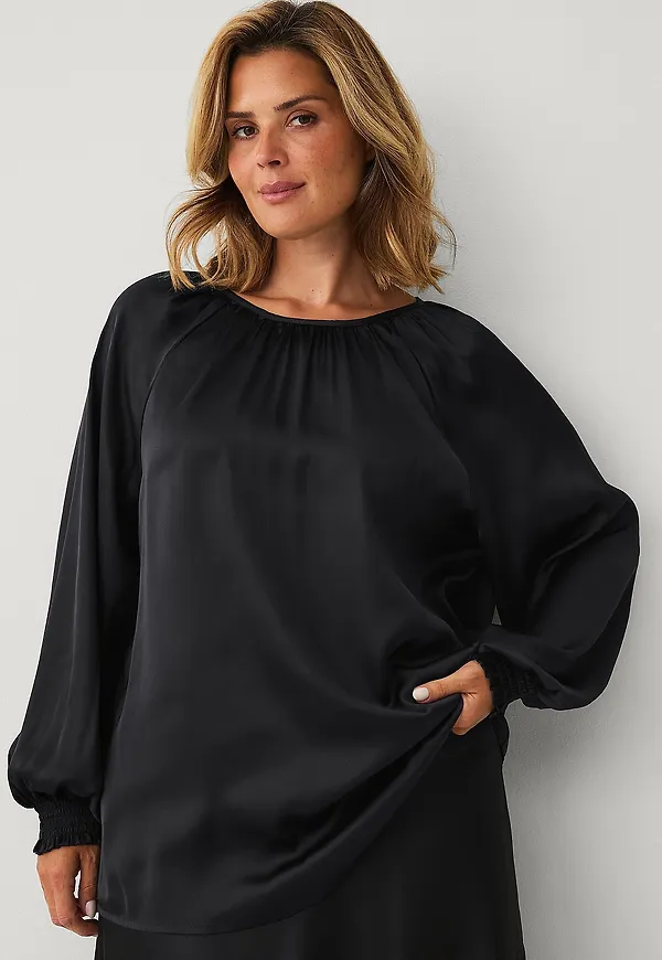 Ellos Plus collection - Blus i satin - Svart