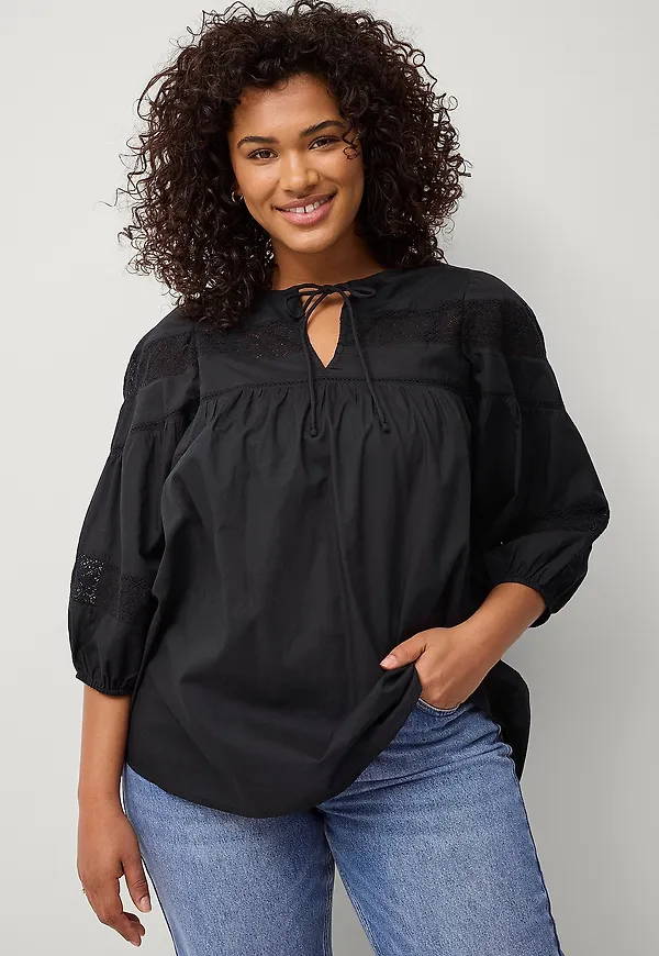 Ellos Plus collection - Blus med spetsbroderi - Svart