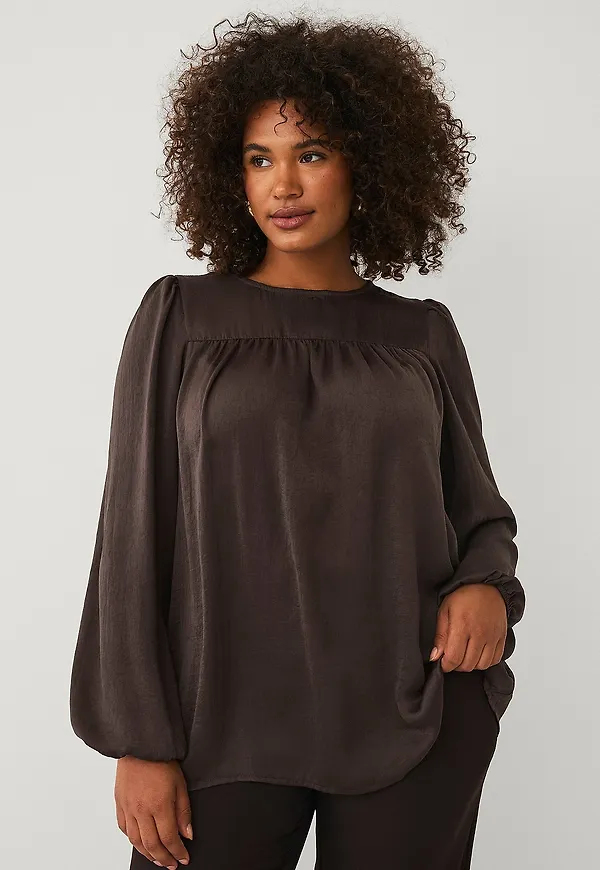 Ellos Plus collection - Blus med ballongärmar - Brun