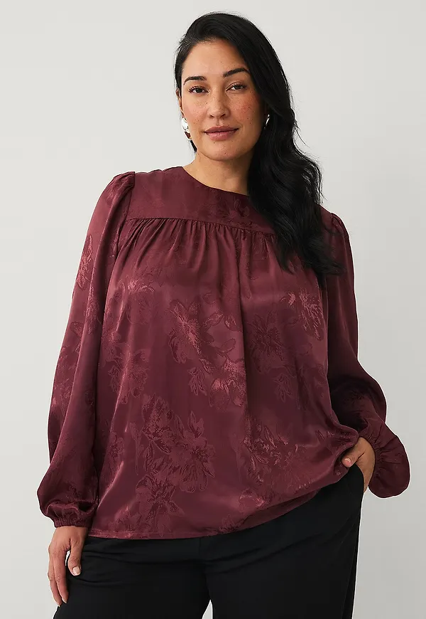 Ellos Plus collection - Blus med ballongärmar - Brun