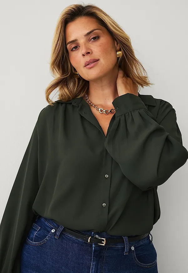 Ellos Plus collection - Blus med puffärmar - Grön