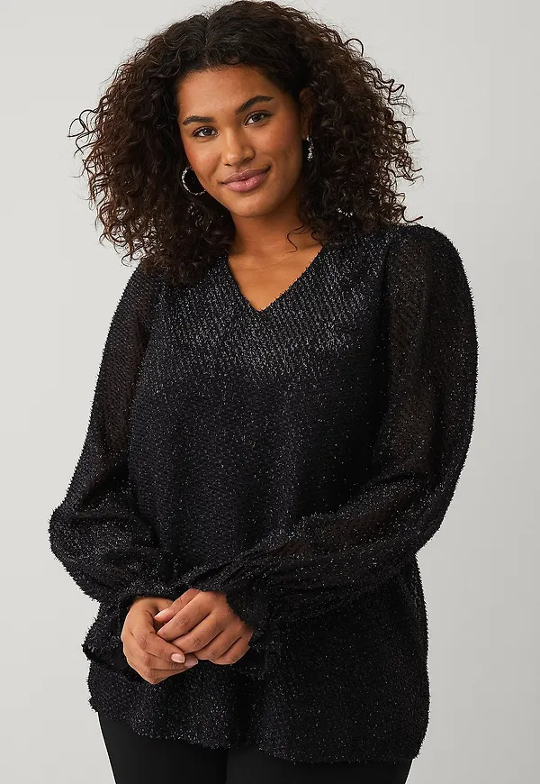 Ellos Plus collection - Blus med puffärmar - Svart
