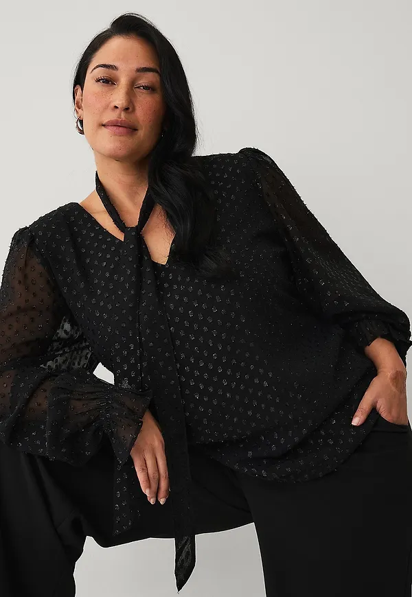 Ellos Plus collection - Blus med scarf - Svart