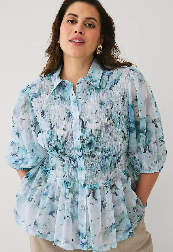 Ellos Plus collection - Blus med smock - Blå