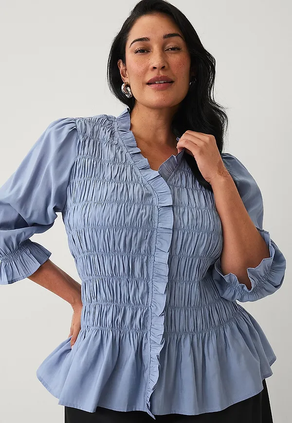 Ellos Plus collection - Blus med smock - Blå