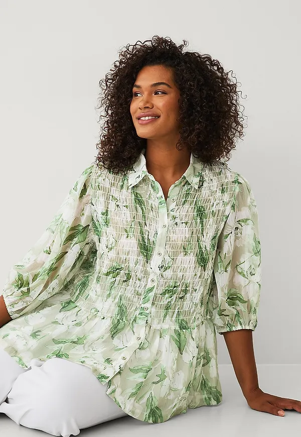Ellos Plus collection - Blus med smock - Grön