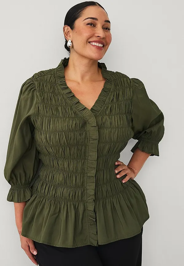 Ellos Plus collection - Blus med smock - Grön