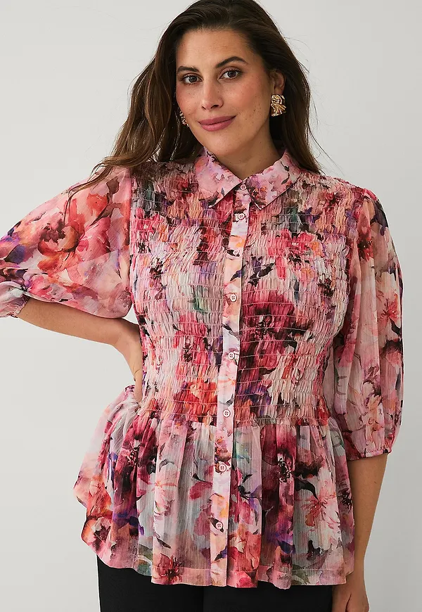 Ellos Plus collection - Blus med smock - Rosa