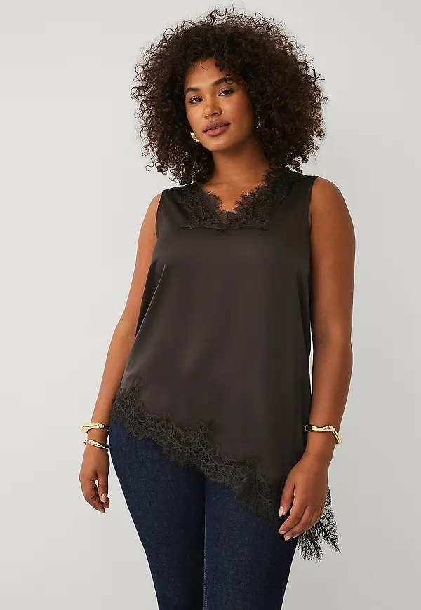 Ellos Plus collection - Blus med spetsdetaljer - Brun