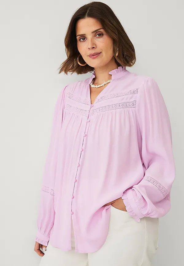 Ellos Plus collection - Blus med spetsdetaljer - Rosa