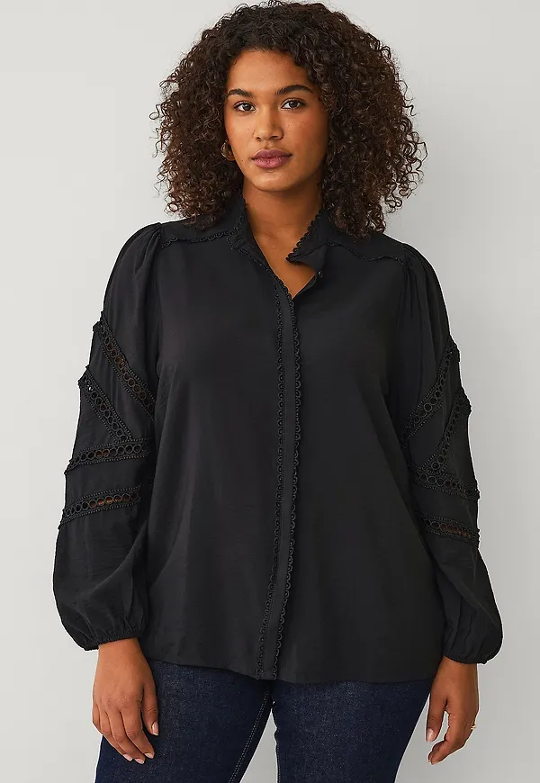 Ellos Plus collection - Blus med spetsdetaljer - Svart