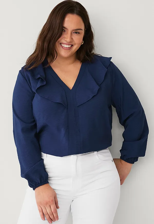 Ellos Plus collection - Blus Med Volang - Blå
