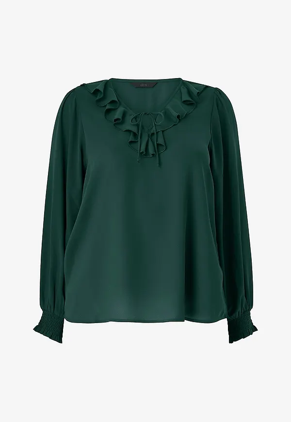 Ellos Plus collection - Blus med volang - Grön