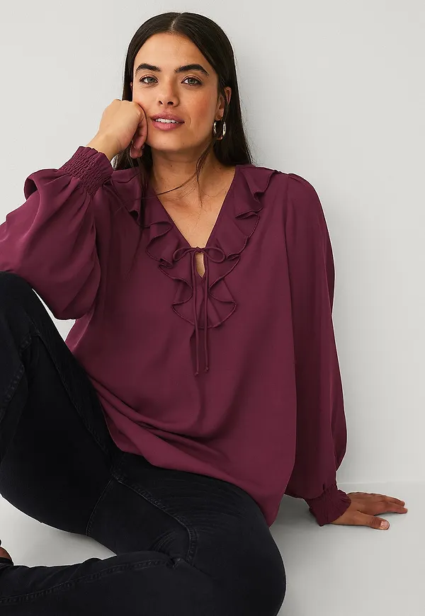 Ellos Plus collection - Blus med volang - Röd
