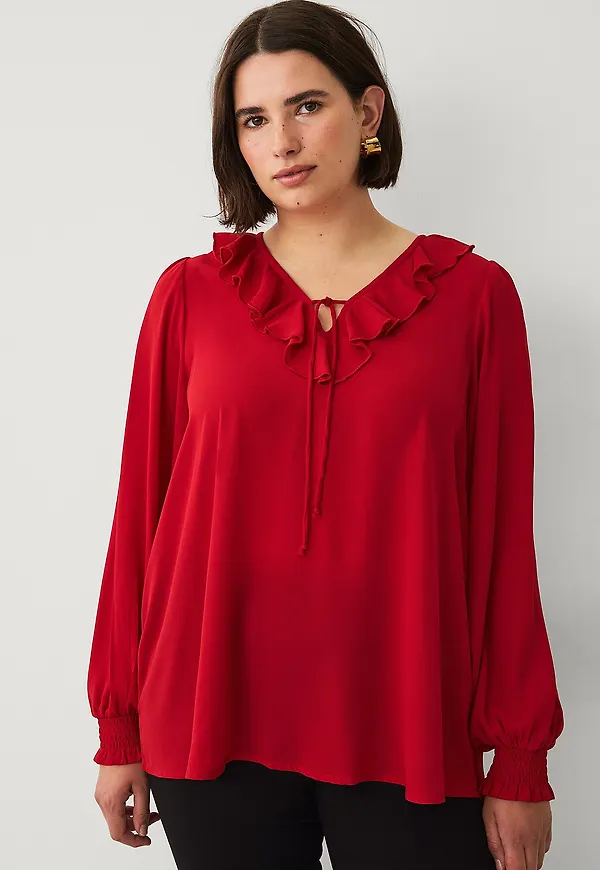 Ellos Plus collection - Blus med volang - Röd