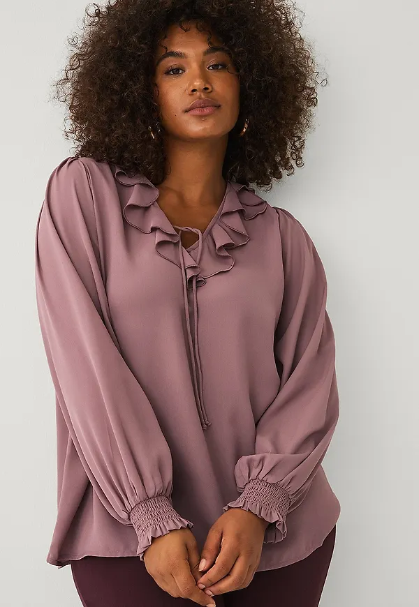 Ellos Plus collection - Blus med volang - Rosa