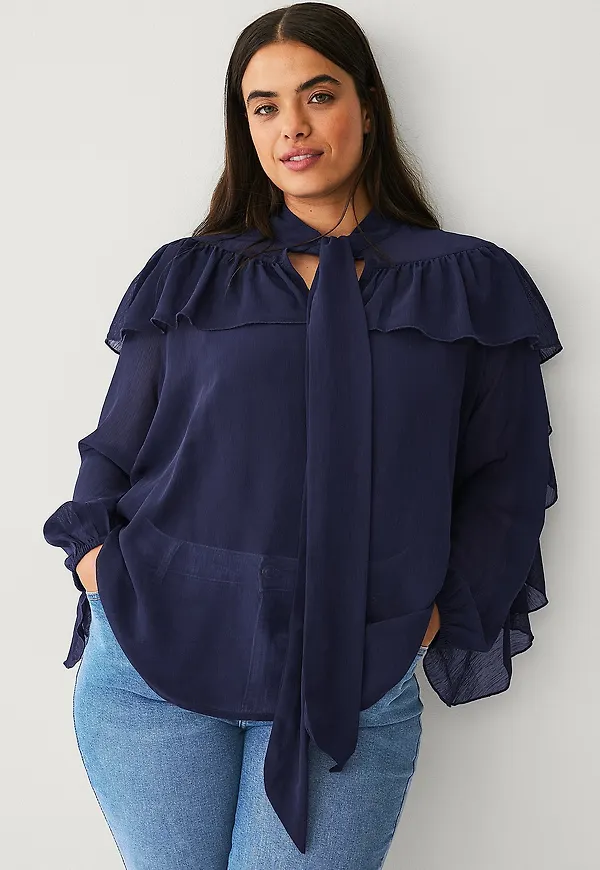 Ellos Plus collection - Blus med volanger - Blå