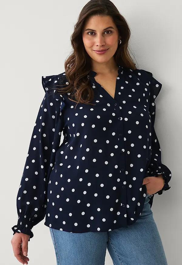 Ellos Plus collection - Blus med volanger - Blå