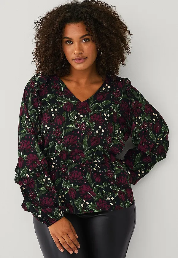 Ellos Plus collection - Blus med volanger - Röd