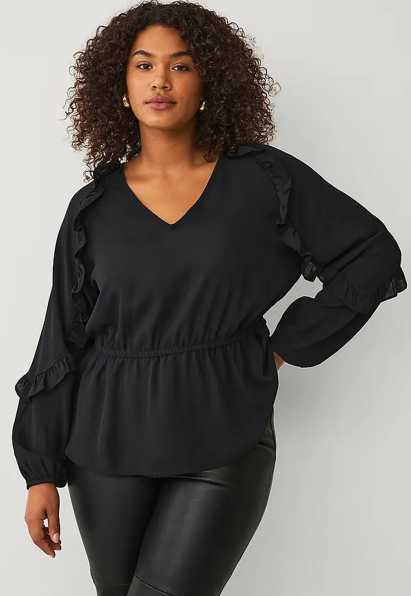 Ellos Plus collection - Blus med volanger - Svart