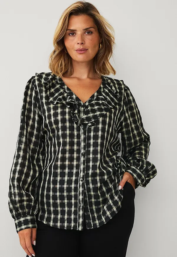 Ellos Plus collection - Blus med volanger - Svart