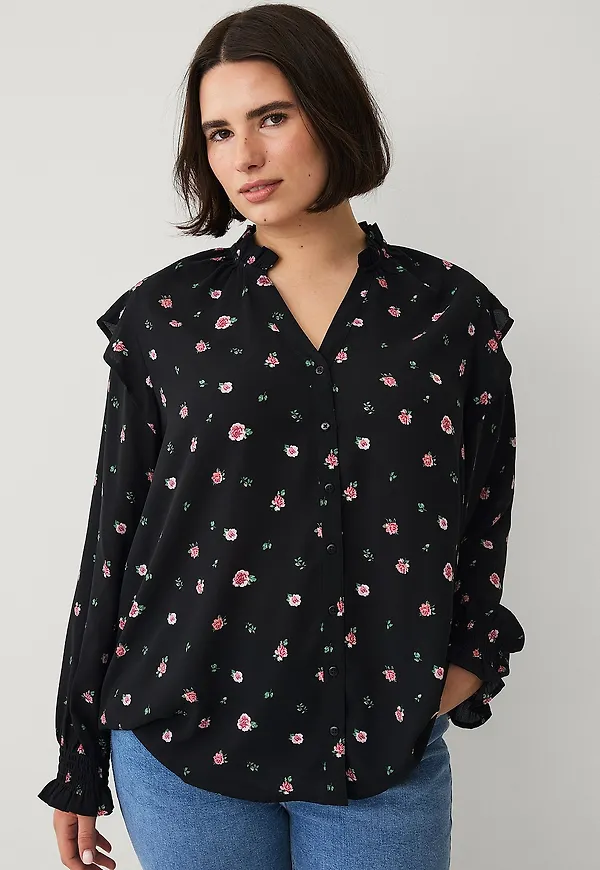 Ellos Plus collection - Blus med volanger - Svart