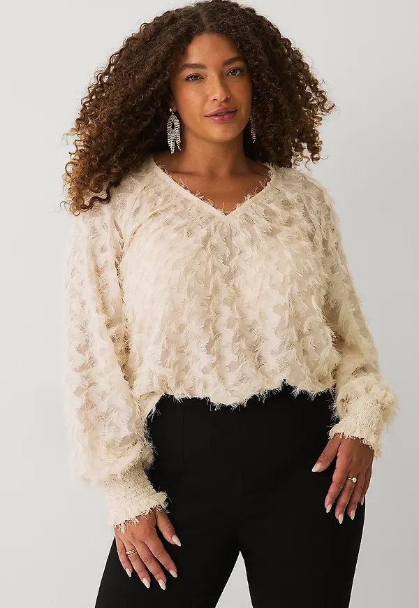 Ellos Plus collection - Chiffongblus med struktur - Vit