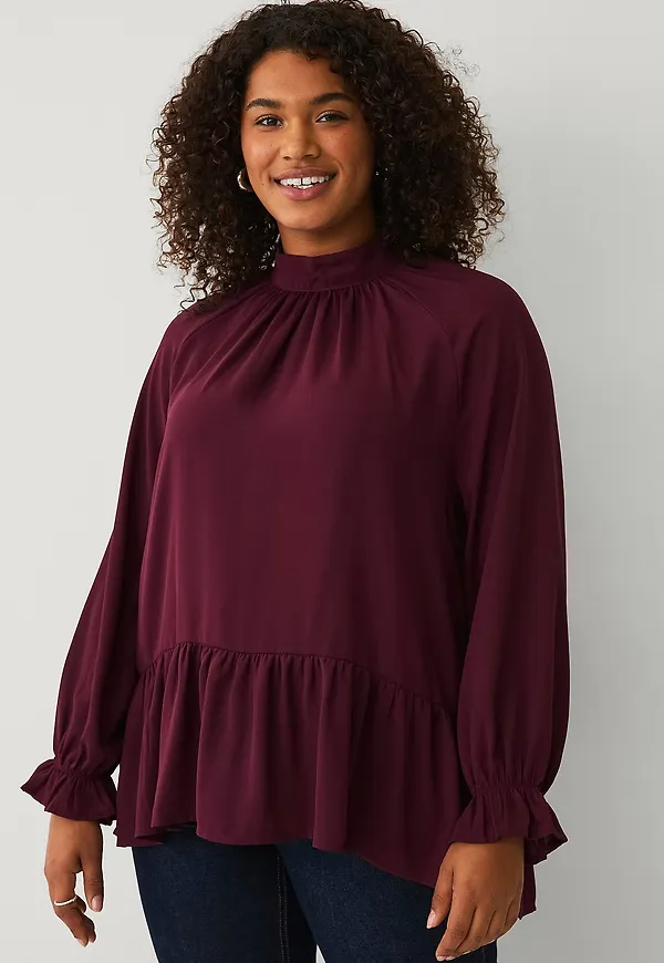 Ellos Plus collection - Chiffongblus med volanger - Röd