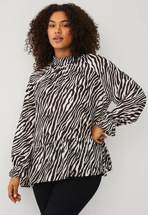 Ellos Plus collection - Chiffongblus med volanger - Svart