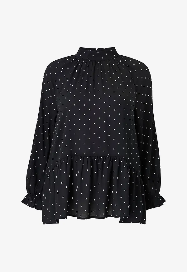 Ellos Plus collection - Chiffongblus med volanger - Svart