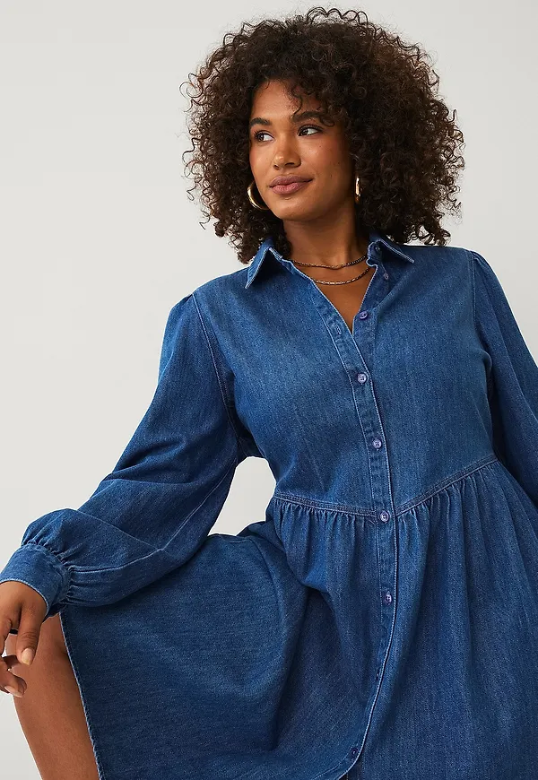 Ellos Plus collection - Jeansklänning med puffärmar - Blå
