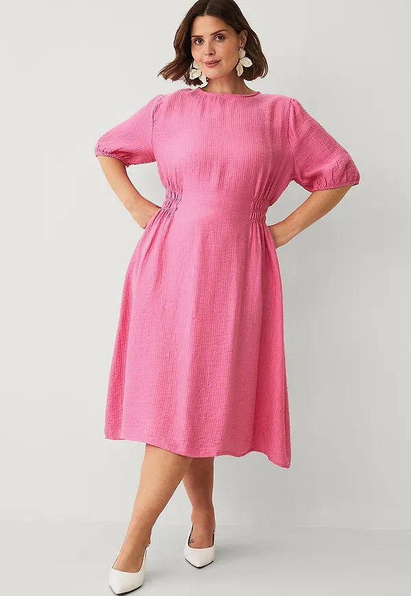 Ellos Plus collection - Klänning med puffärmar - Rosa
