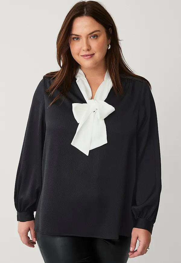 Ellos Plus collection - Knytblus i satin - Svart