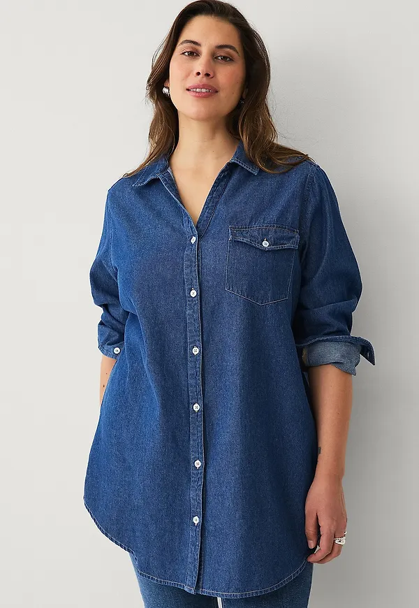 Ellos Plus collection - Lång jeansskjorta - Blå