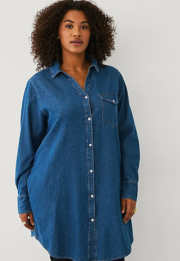 Ellos Plus collection - Lång jeansskjorta - Blå