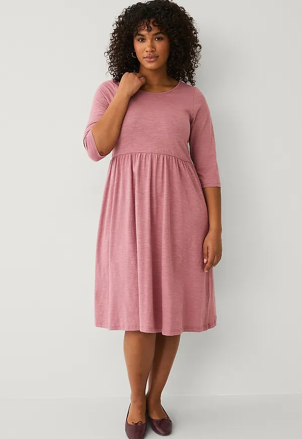 Ellos Plus collection - Långärmad klänning med rund hals - Rosa