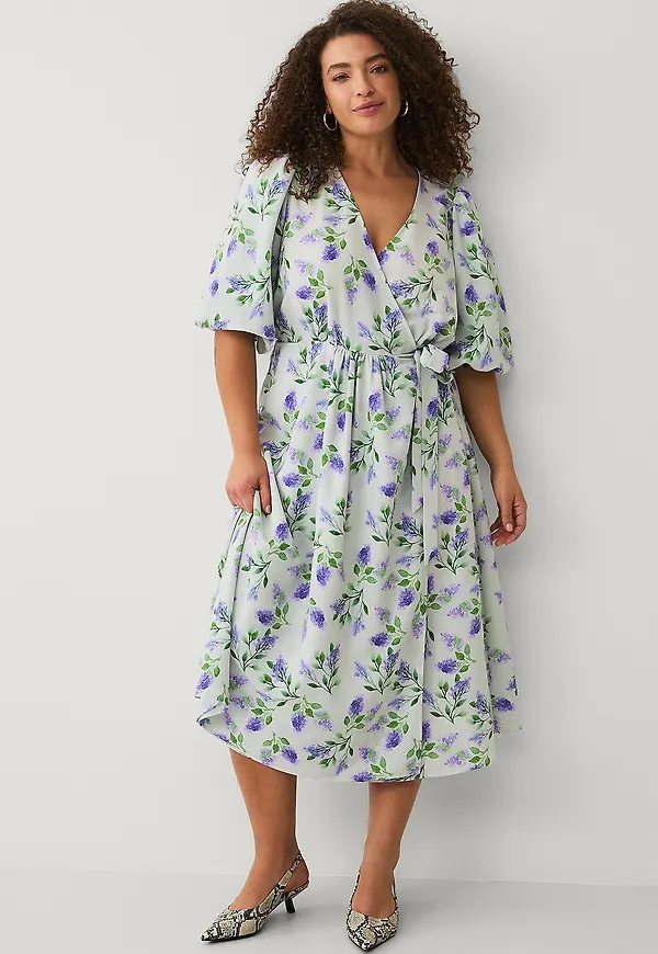 Ellos Plus collection - Omlottklänning med puffärmar - Grön