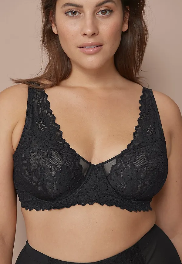 Ellos Plus collection - Ovadderad bygel-bh i spets - Svart