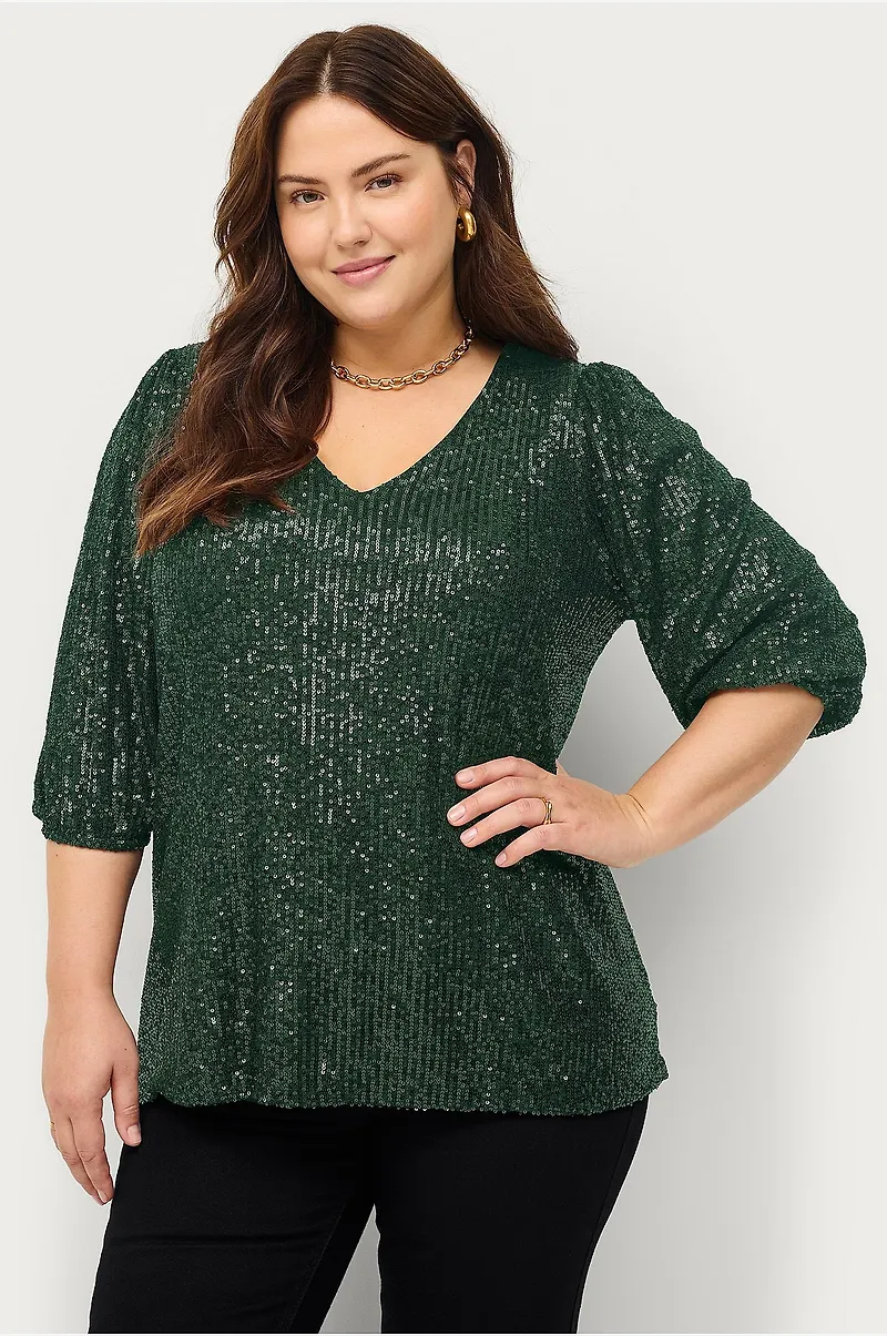 Ellos Plus collection - Topp med paljetter - Grön