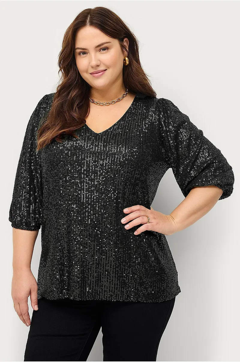 Ellos Plus collection - Topp med paljetter - Svart