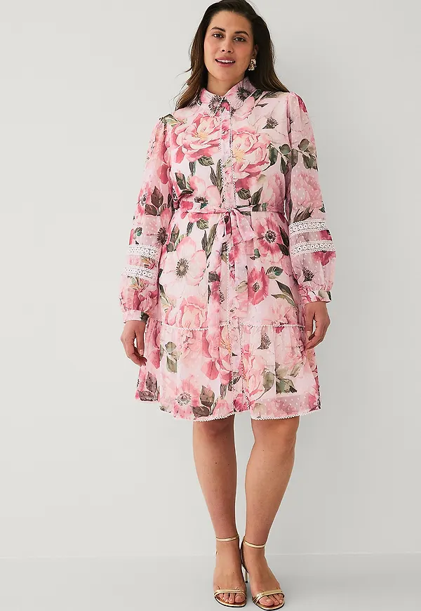 Ellos Plus collection - Skjortklänning med spets - Rosa