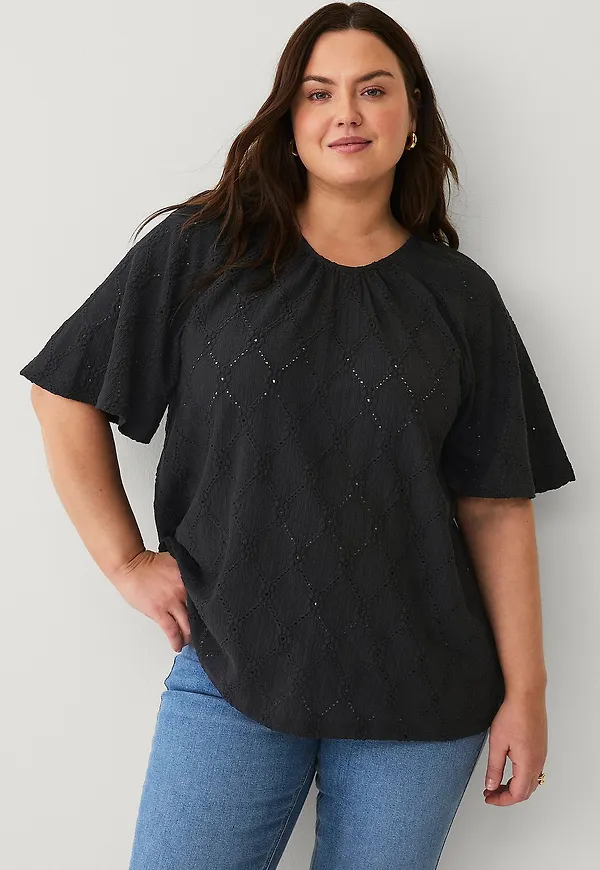 Ellos Plus collection - Topp i spetstrikå - Svart