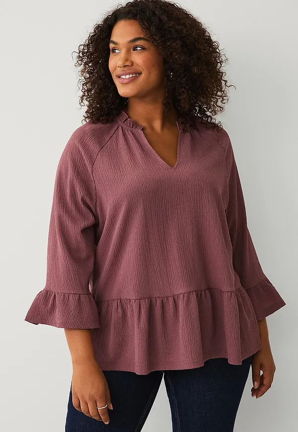 Ellos Plus collection - Topp i strukturjersey - Brun