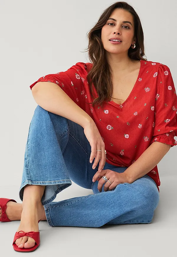 Ellos Plus collection - Topp med puffärmar - Röd