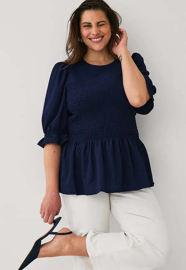 Ellos Plus collection - Topp med smock - Blå