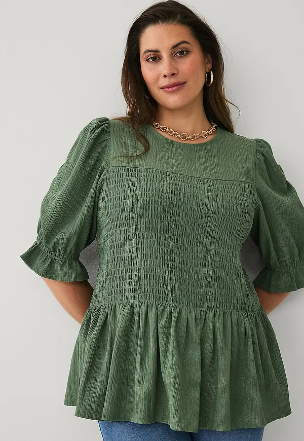 Ellos Plus collection - Topp med smock - Grön