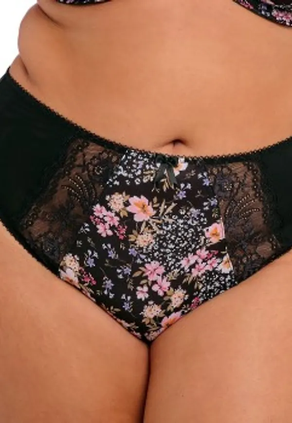 Elomi Trosor Morgan High Leg Brief Svart blommig polyamid Large Dam