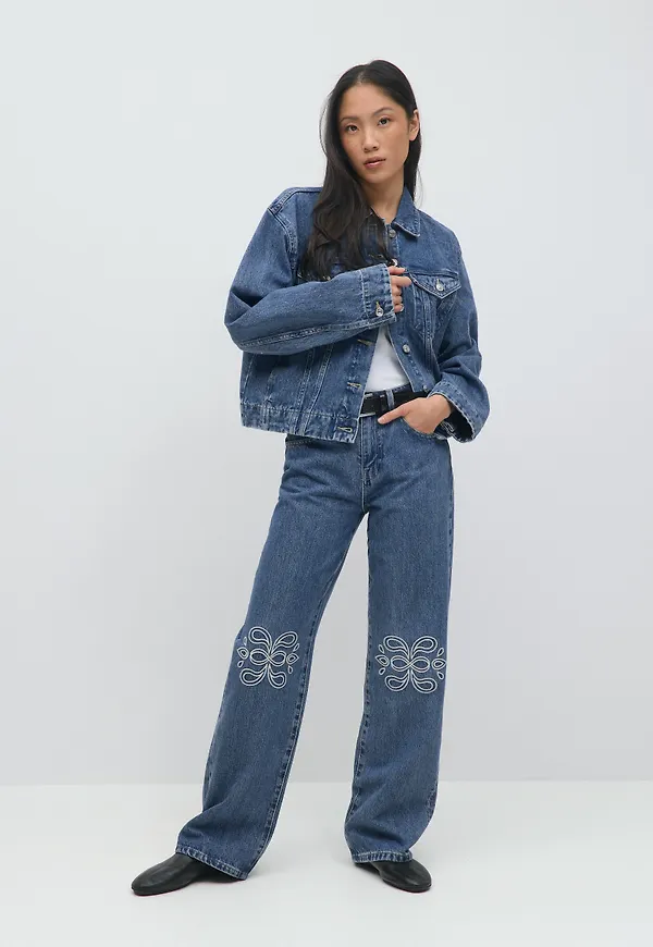 Gina Tricot - Embroidery jeans - wide jeans - Blå - 32 - Dam