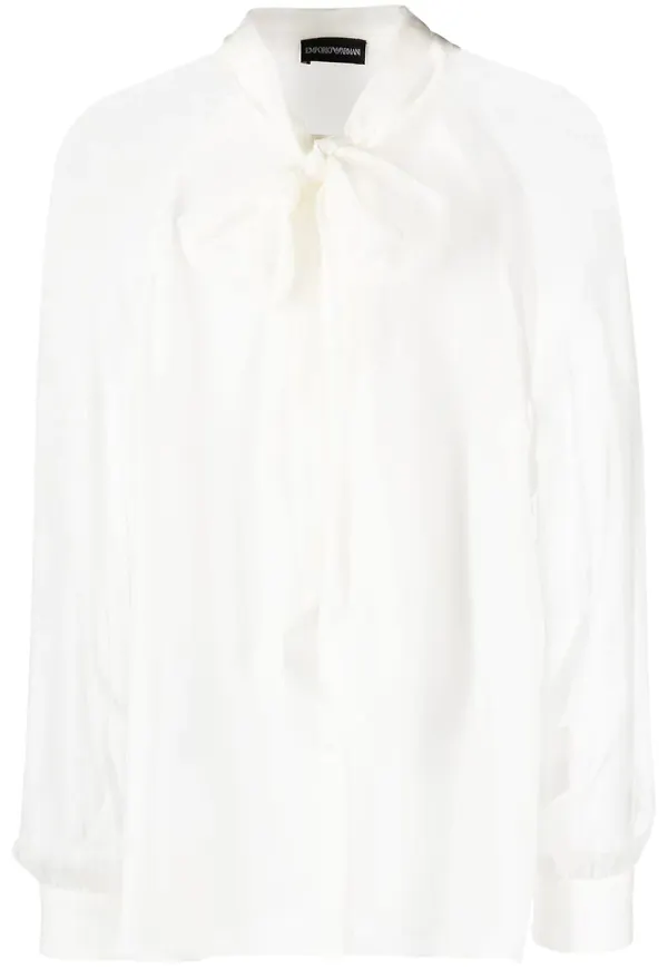 Emporio Armani blus med knytkrage - Vit